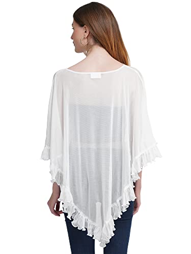 AOL Women's Power Net Ruffled Cape/Poncho(White, Free Size)