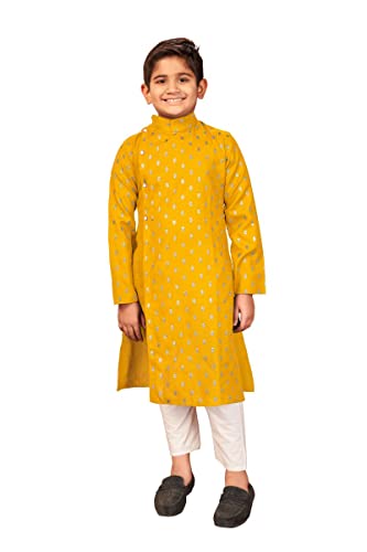 PERFECTBLUE Baby Boy's Cotton Printed Kurta With Pyjama Set (Banwery-6_variation) (9-10 Years, Yellow)