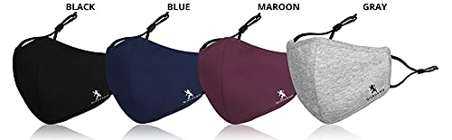 Giordano Cotton Anti Pollution 6 Layer Reuseable Face Mask (Black, Blue, Maroon & Grey, Without Valve, Pack of 4) for Unisex
