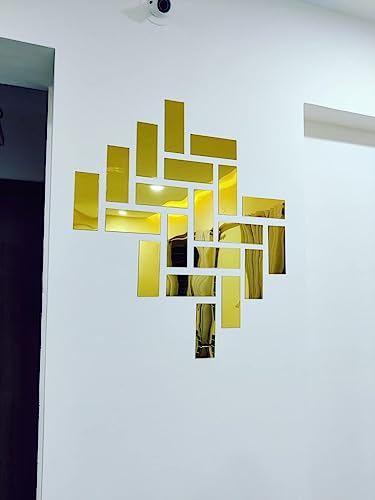 Bikri Kendra Ind - 20 Rectangle Golden Mirror Stickers for Wall, Acrylic Mirror Mirror Wall Decor Sticker, Wall Mirror Stickers, Acrylic Stickers, Wall Stickers (Rectangle Golden)