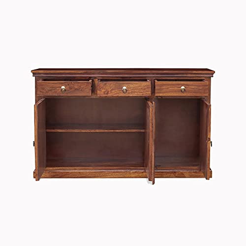 Corte Clasico Solid Sheesham Wood Multipurpose Sideboard Storage Cabinet with 3 Drawers & 3 Door for Home and Living Room (Natural Finish)