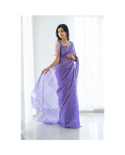 SGF11 Women's Kanjivaram Soft Cotton Linen Silk Saree With Blouse Piece (Lavender)