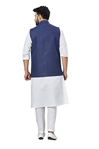 baaamboos 100% Cotton Blend Stylish Trendy Solid Pattern Sleeveless Comfortable Men's only Nehru Jacket for Regular Use Ethnic Wear(Navy Blue,Medium)