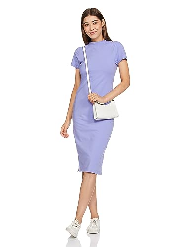 Amazon Brand - Symbol Women's Cotton Blend Bodycon Midi Casual Dress (SYM-AW22WDR-702_Violet