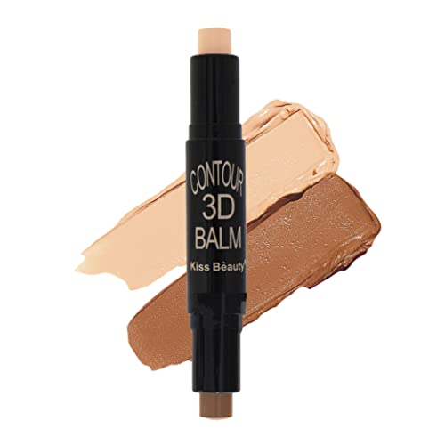 Kiss Beauty Dual-Ended Contour Stick, 2-in-1 Contour Stick with Contouring Shade and Highlighter, Easy-to-Blend Formula, for a Defined and Chiseled Look, Light/Medium SH-03 (Light)