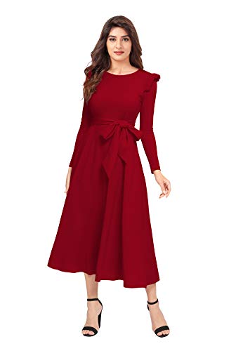 ILLI LONDON Women's A-LINE Maxi Dress (Large, Maroon)