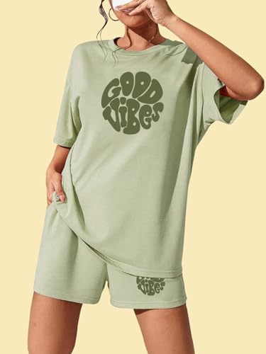 KSHS Women's Pista Green Cotton Printed Night Suit Set of Top & Shorts