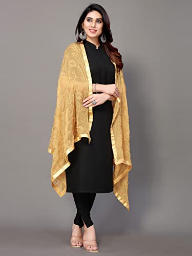 Satrani Women's Nazneen Embroidery Dupatta (116FD258N_Golden)