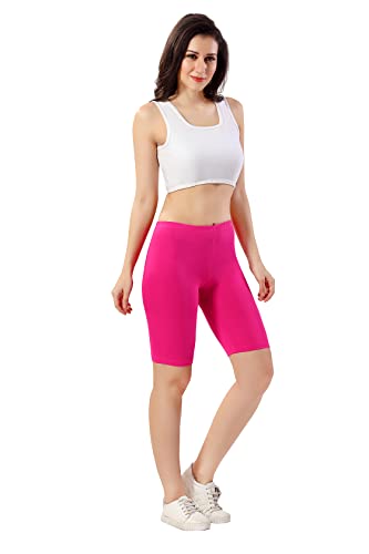 TRASA Women's Cotton Fashion Biker Workout Cycling Shorts, Pink - L