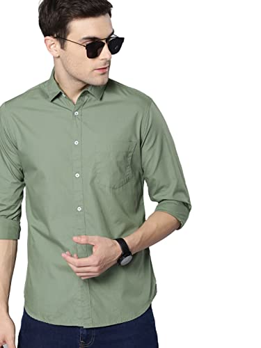 Dennis Lingo Men's Solid Dusty Green Casual Shirt (C301_Dusty Green_M)