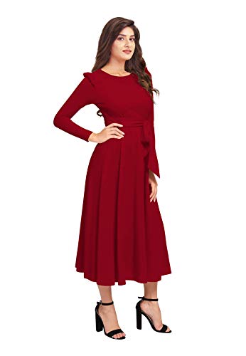 ILLI LONDON Women's A-LINE Maxi Dress (Large, Maroon)