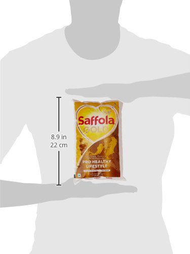 Saffola Gold Refined Oil|Blend of Rice Bran Oil & Sunflower Oil|Cooking Oil|Pro Healthy Lifestyle Edible Oil 1 Litre Pouch