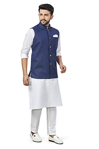 baaamboos 100% Cotton Blend Stylish Trendy Solid Pattern Sleeveless Comfortable Men's only Nehru Jacket for Regular Use Ethnic Wear(Navy Blue,Medium)