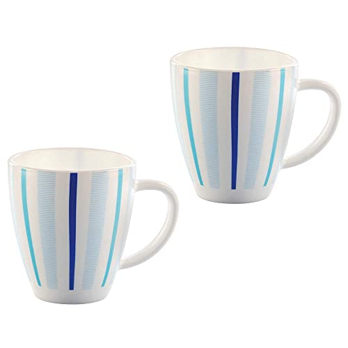 Larah by BOROSIL Blue Strip 390 ml Mug Set of 2, Microwave Safe, Chip Resistant, Blue & White (Opalware)