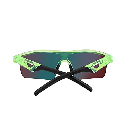 FEISEDY Kids Teens Sports Polarized Sunglasses TR90 Frame Boys Girls Cycling B2454 (Transparent green-red, 125)