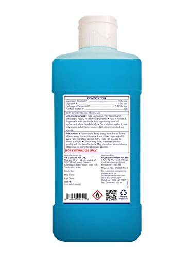 Sterlomax 75% Isopropyl Alcohol-based Hand Rub Sanitizer and Disinfectant 500 ml -Pack of 4, Blue