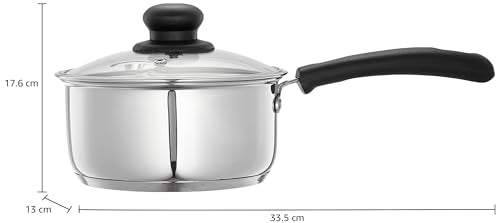 Amazon Brand - Solimo Stainless Steel Saucepan with Glass Lid, Induction Base (16 cm, 1500 milliliters )