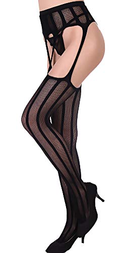 Xs and Os Women Black Fishnet Tights Suspender Pantyhose Stretchy Stockings (Black 2, Free Size)