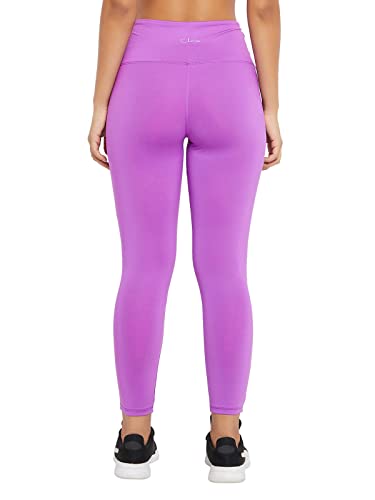 Clovia Women's Snug Fit Active High-Rise Ankle-Length Tights (AB0042P15_Purple_S)