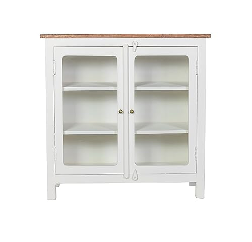 Kraft Bazaar Solid Wood Madrid Glass Door Sideboard Cabinet | Crockery Cabinet | Kitchen Cabinet Finish- Decu White