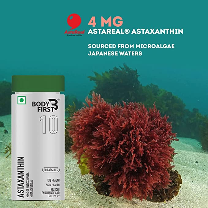 Body First Astaxanthin 4mg, Natural Super Antioxidant From Astareal Japan, Supports Eye Health & Skin Health, Improves Muscle Endurance & Recovery, Builds Immunity, 30 Veg Capsule