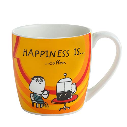 Clay Craft Fine Ceramic Happineess Is Coffee Mugs - Set of 4, Multicolour, 220ml