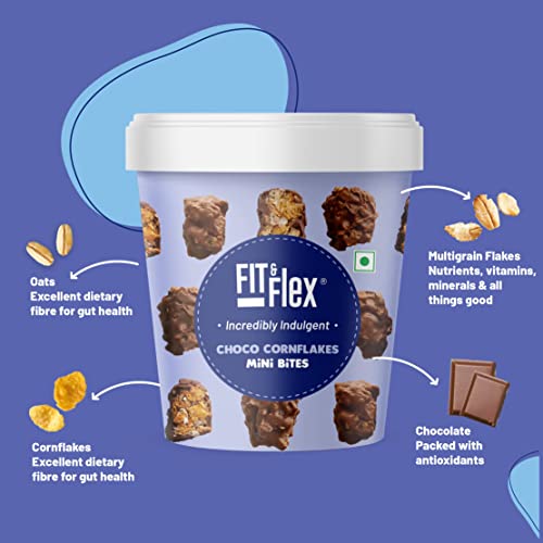 Fit & Flex Choco Cornflakes Granola Mini Bites Oat Rich, Healthy Chocolate Snacks with Rice Crispies Rich Fibre and High Protein Granola Bars Sweet Dessert for Kids - Pack of 1, 250gm