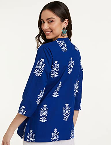 Amazon Brand - Myx Women's Cotton Printed Relaxed Short Kurti (SS19MYXTP018A1_Indigo_XX-Large)