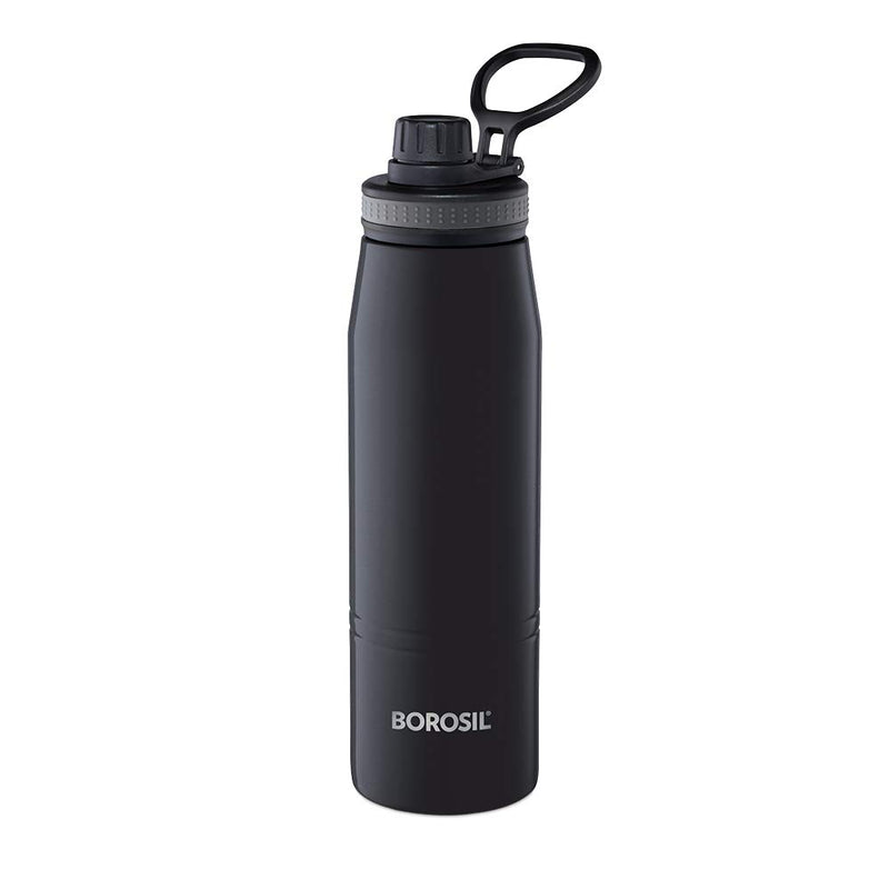 Borosil - Stainless Steel Hydra Gosports - Vacuum Insulated Flask Water Bottle, 600 ML, Black