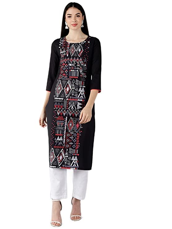 Vaamsi Women's Crepe Digital Geometric Printed Straight Kurta (VPK1619_Black_XL)