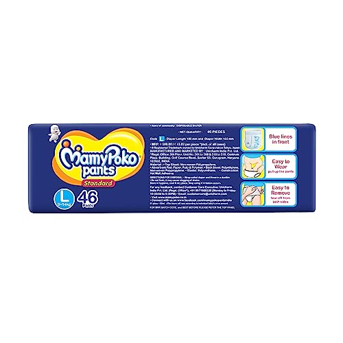 MamyPoko Pants Standard Baby Diapers, Large (L), 46 Count, 9-14kg