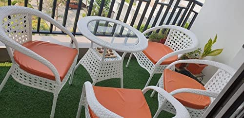 City Outdoor 4+1 Garden Living Outdoor Indoor Patio Furniture Sets Rattan Chair Patio Set Wicker Conversation Set Poolside Lawn Chairs Swing Area Balcony Outdoor Garden Furniture (White Orrange)