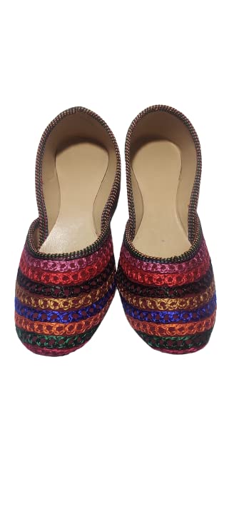 Women's Ethnic Flat Juti || Women's Traditional Slip-On Mojari Jutti, Rajasthani Jutti(Multicolor 3)(9)