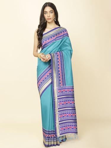 Meena Bazaar Zari Border Patola Woven Handloom Saree (RAMA GREEN)