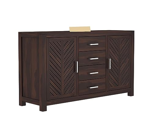 SIDDIVINAYA HANDICRAFT Solid sheesham Wood Sideboard Storage Cabinet with 4 Drawer, 2 Shelf and 2 Doors for Home Living Room Furniture (Rustic-D-03-Walnut)