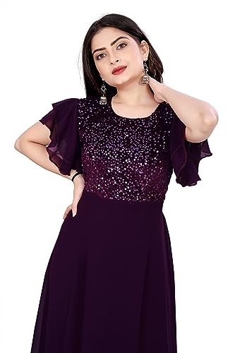 Wazix Fancy fit and Flare Gown. (Small, Purple)