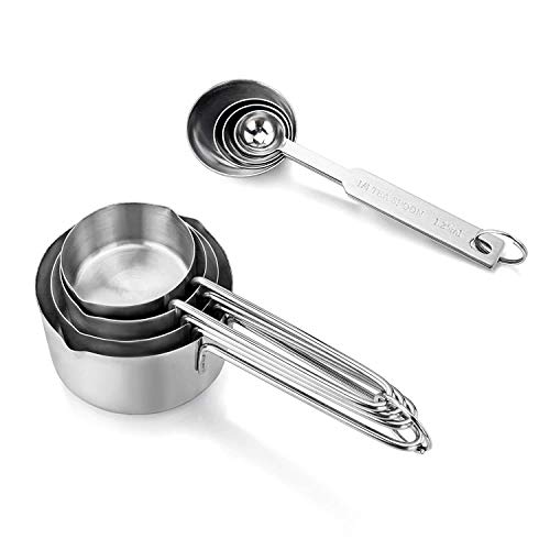 INKULTURE Stainless_Steel Measuring Cups & Spoon Combo for Dry or Liquid/Kitchen Gadgets for Cooking & Baking Cakes/Measuring Cup Set Combo with Handles (Set of 4 Cups & 4 Spoons)