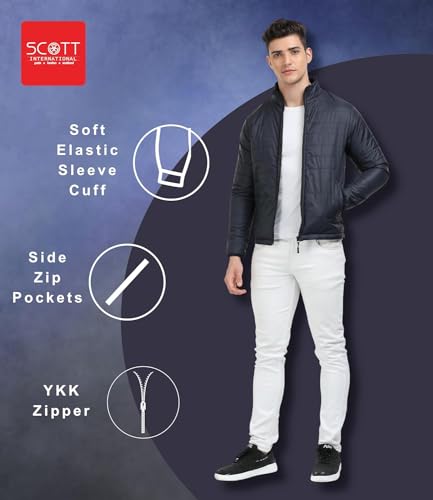 Scott International Men 's Quilted Puffer Jacket - Lightweight, Water Repellant, Elastic Cuffs, Zipped Pockets, Casual Winter Jacket - Stylish Outerwear for Men (SS23_TWRAP-JKT-BU_L, Black, L)