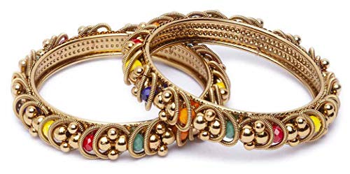 Shining Diva Fashion Multicolour Metal Base Metal Latest Traditional Bangles for Women and Girls (11382b_2.6, Set of 2), multicolor