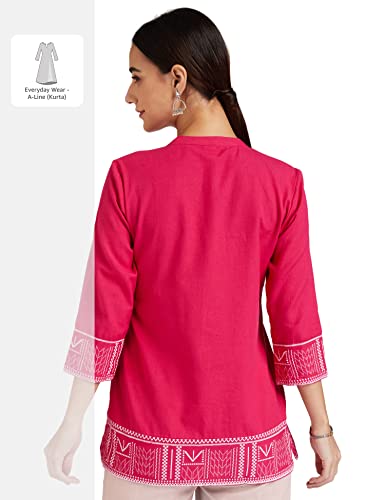 Amazon Brand - Myx Women's Cotton Regular Short Kurti (SS19STK1A_Pink_XL)