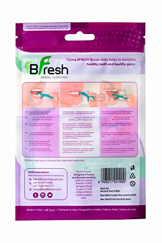 BFresh Flossers 3 in 1 Dental Floss Picks 50 Pcs Mint flavored flosser with tongue cleaner and toothpick for fresh breath and healthy gums