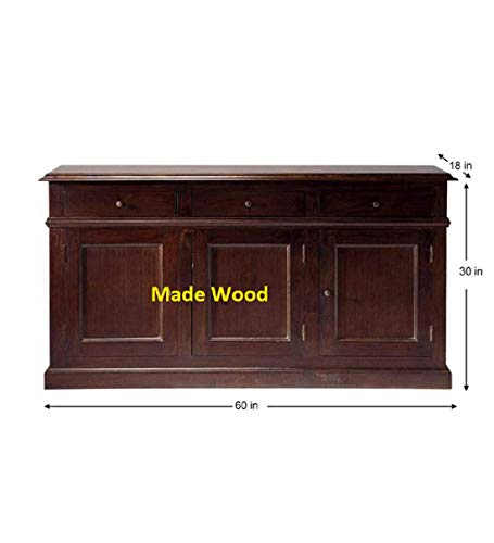 MADE WOOD Pipercrafts Sheesham Wooden Sideboard Storage Cabinet Tables for Living Room, Standard Size, Brown