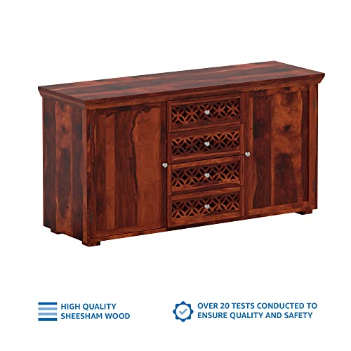 Amazon Brand - Solimo Machid Solid Sheesham Wood Sideboard Cabinet, Honey Finish, 2 Doors