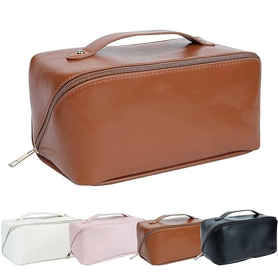 Toiletry Bag for Women Makeup Pouch Waterproof Shower Wash Bag Cosmetic Organizer Case Travel Kit Pack with Hook (Cross Bag Brown)