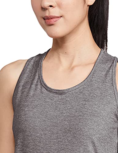 Enamor Athleisure Polyester E115 Active Racer Tank for Women| Scoop Neck Quick Dry Antimicrobial 4 Way Stretch Tank With Reflective Print(E115-Olive Night Mel W/Ref Strp-XL)