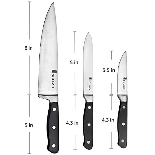 Amazon Brand - Solimo Premium High-Carbon Stainless Steel Kitchen Knife Set, 3-Pieces, Silver