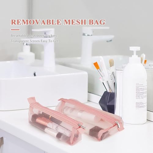 INKULTURE 4 in 1 Makeup Pouch Detachable Toiletry Bag for Travels Cosmetic Organizer for Women | Pink | Pack of 01