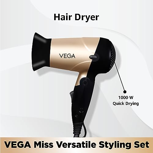 VEGA Miss Versatile Styling Set Straightener, Curler & Dryer Gift Combo (VHSS-03)Black