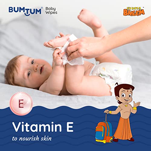 Bumtum Baby Chota Bheem Gentle Soft Moisturizing Wet Wipes With Lid | Aloe Vera & Chamomile Extracts | Paraben & Sulfate Free (Pack of 3, 72 Pcs. Per Pack)