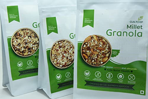 Vr Organics Millet Granola with Apple Raisins Cranberries Dates and Almonds | Gluten - Free | Rich in Fibre | BreakFast Cereal | Dry fruits | Natural Ingredients | Evening Snack | 190 g | pack of 3